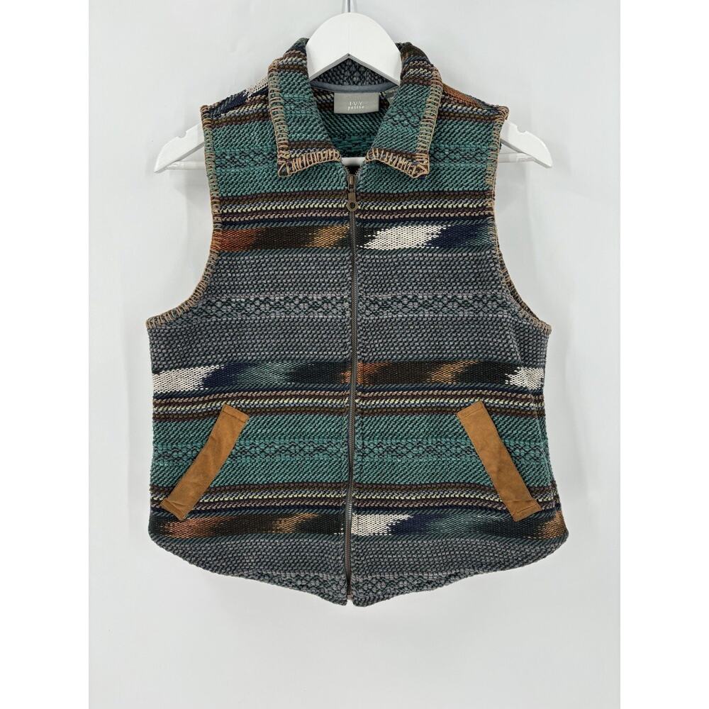 Ivy Petite Vest Jacket Womens Small Multicolor Full Zip Up Pockets Striped